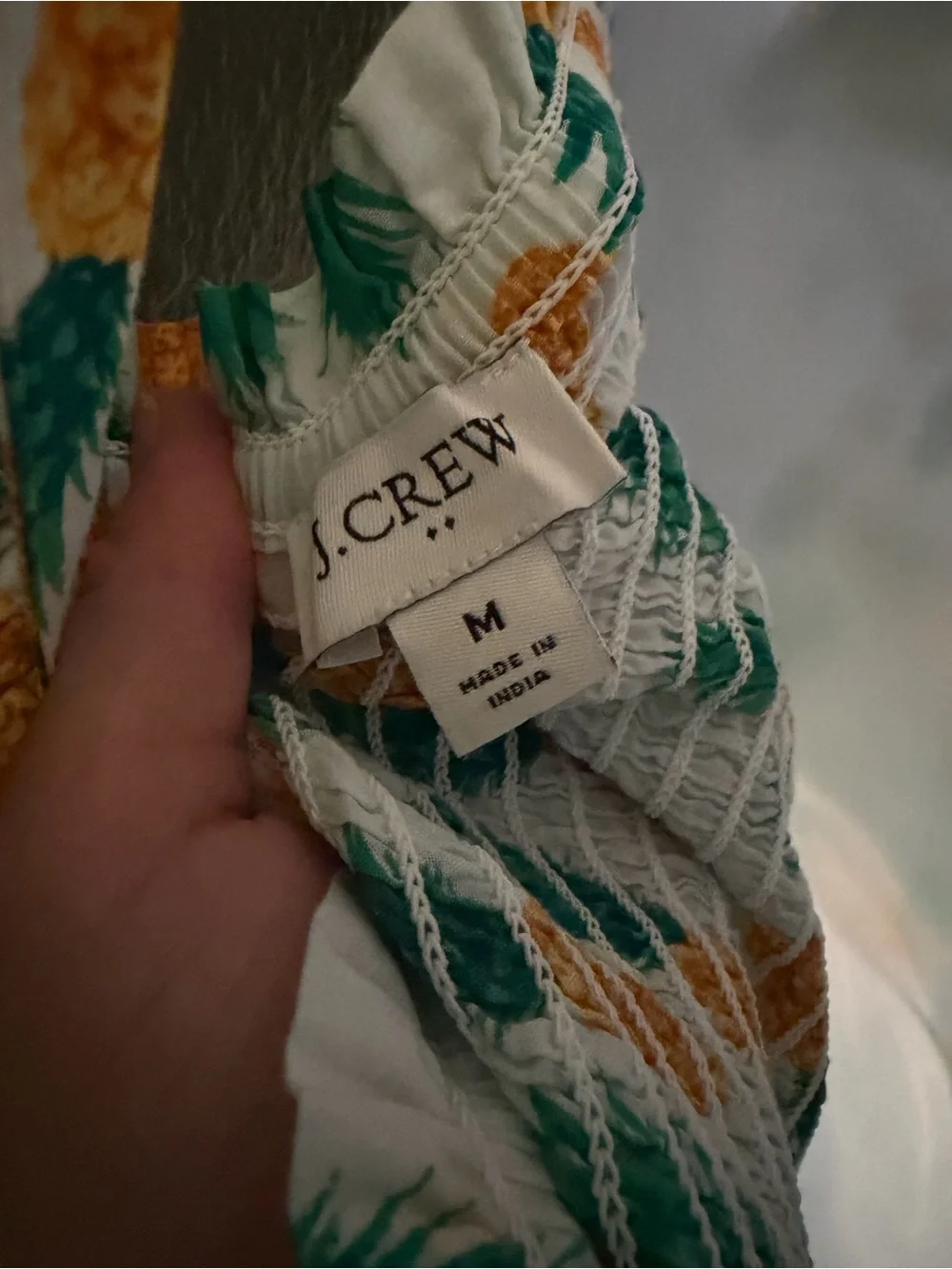 J. Crew Pineapple Print Tie-Strap Smocked Camisole - White, Yellow, Green